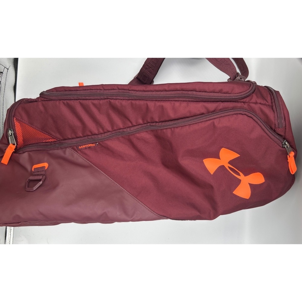 Under Armour Undeniable 4.0 Duffle Bag Maroon Orange UA Storm Medium Gym Bag